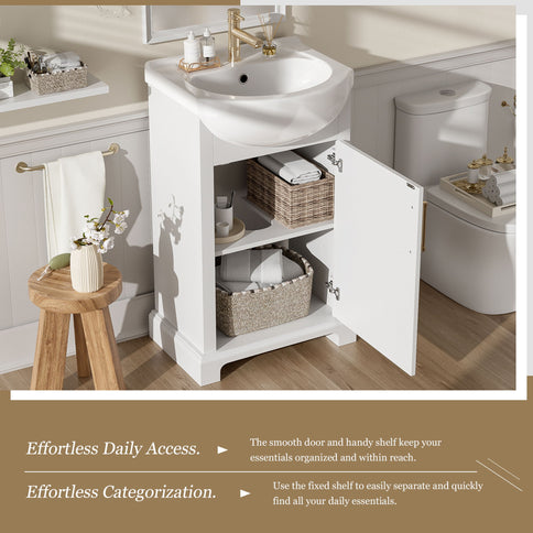 Bathroom Vanity With Bulged Sink, Cabinet, Soft-Close Door, Freestanding Single Unit