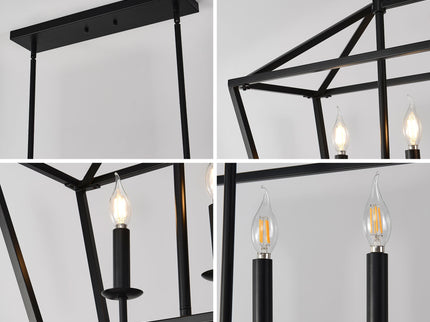 5 Light Farmhouse Kitchen Island Lighting, 5 Light Industrial Linear Chandelier For Dining Room Metal Hanging Pendant Light Fixture For Bedroom Living Room Hallway Conference Room - Matte Black