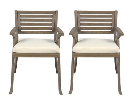 Helen - Outdoor Acacia Wood Dining Chair (Set of 2) - Gray / Creme