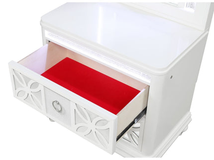 Abigale - Nightstand With Mirror Top, LED Lighting (Includes Mirror And Nightstand) - White