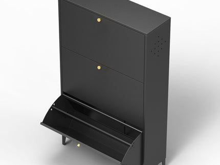 3 Drawer All Steel Shoe Cabinet, Freestanding Storage Organizer With Flip Door