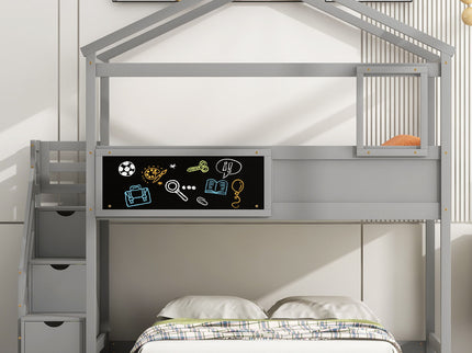 House Style Bunk Bed With Storage Staircase And board
