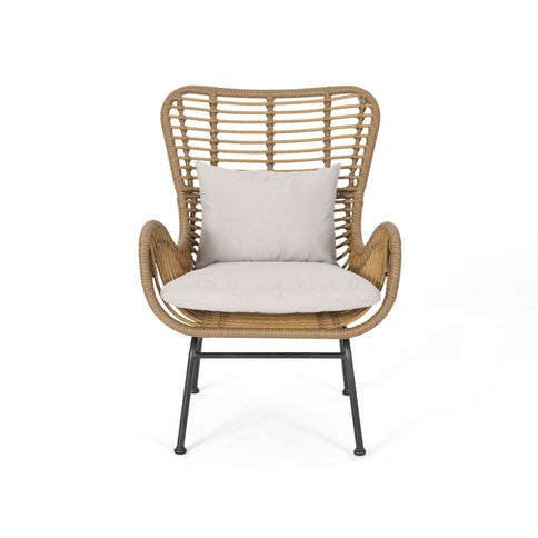 Modern Aesthetic Outdoor Rattan Accent Chair With Metal Legs