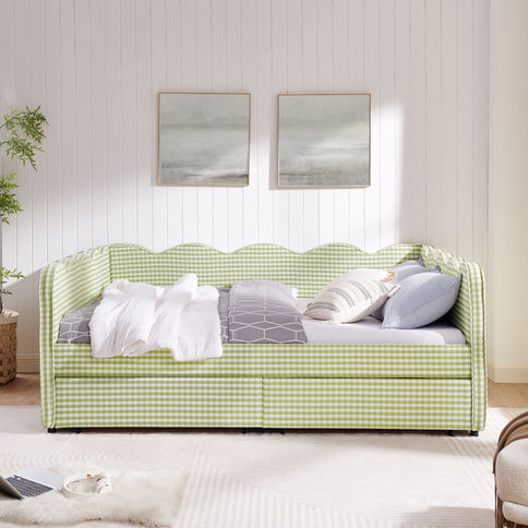 Gingham Daybed With USB Charging Port, Wave-Shaped Design