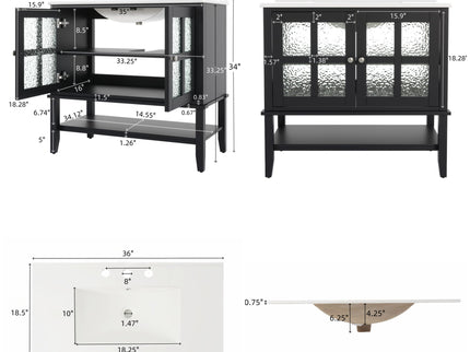 Bathroom Vanity With Ceramic Sink, Adjustable & Open Shelf