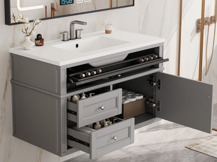 Modern Wall Mounted Floating Cabinet With Double Drawer And Sink