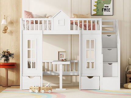 Twin Over Twin Bunk Bed With Changeable Table, Bunk Bed Turn Into Upper Bed And Down Desk