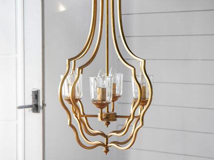 4 Light Metal Chandelier, Hanging Light Fixture With Adjustable Chain For Kitchen, Bulb Not Included - Gold