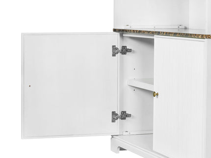Tall Bookcase Storage Cabinet With 3 Open Shelves & Fluted Double Doors