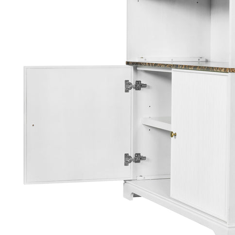 Tall Bookcase Storage Cabinet With 3 Open Shelves & Fluted Double Doors