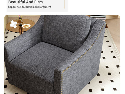 360 Degree Swivel Armchair, Skin Friendly Fabric, Ergonomic Design, Brass Nail Decorative Armchair