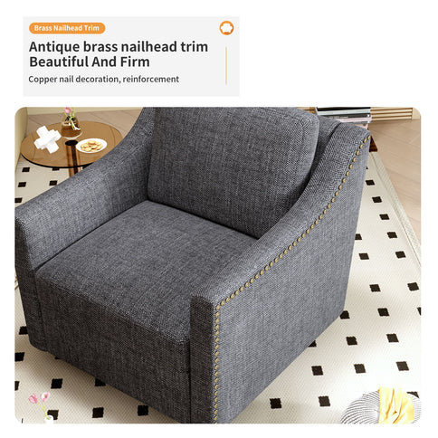 360 Degree Swivel Armchair, Skin Friendly Fabric, Ergonomic Design, Brass Nail Decorative Armchair