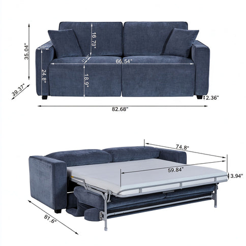 2 Seater Pull Out Sofa Bed, Modern Convertible Sleeper