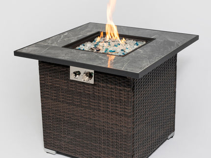 Outdoor Propane Gas Fire Pit Table With Lid With Glass Rocks And Rain Cover - Espresso