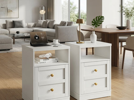 Nightstand With Door & Shelf, 2 Drawer Side Table
