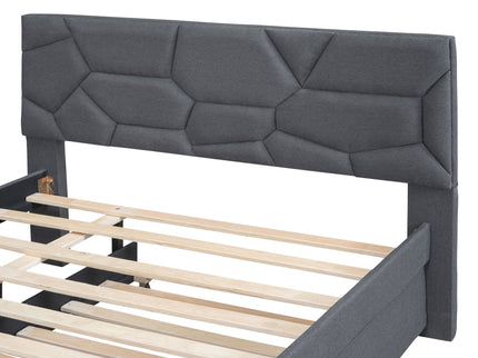 Upholstered Platform Bed With Brick Pattern Headboard And Twin Long Size Trundle