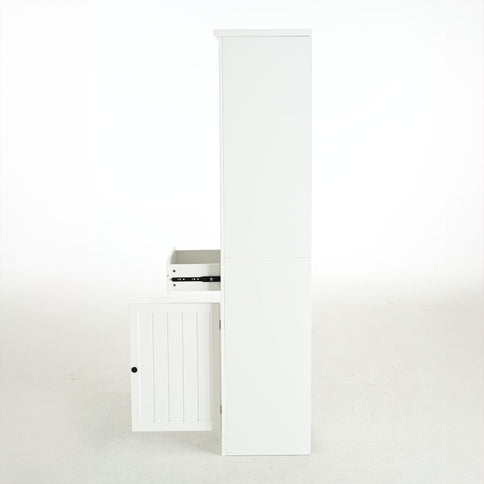 Retro Style 75'' Tall Display Shelf With Cabinet For Hallways Living Room Kitchen - White