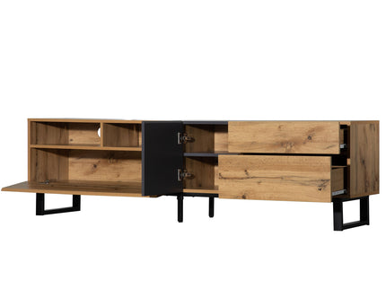 TV Stand For 80'' TV With Double Storage Space, Media Console Table With Drop Down Door