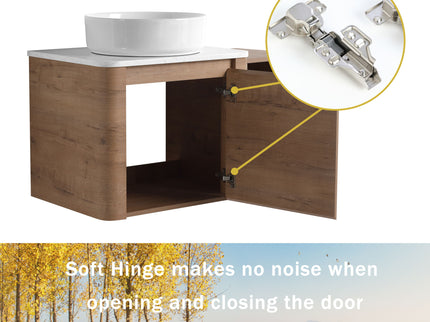 Wall Mounted Bathroom Vanity With Art Sink, 1 Storage Shelf, 2 Soft Close Doors
