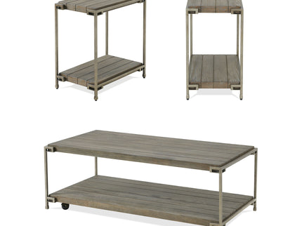 Corbeta - 3 Piece Metal Frame Wood Living Room Coffee Table And 2 Chairside Tables Set, Aged Graphite - Brown