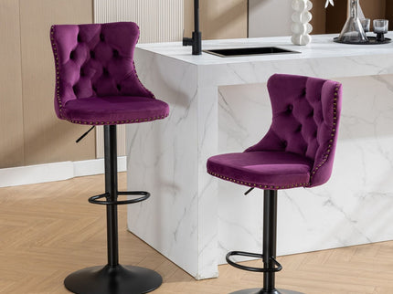 Swivel Barstools Adjusatble Seat Height, Modern Upholstered Bar Stools With Backs Comfortable Tufted For Home Pub And Kitchen Island (Set of 2)