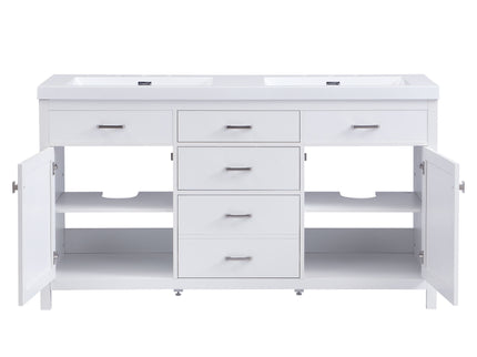 Double Sink Bathroom Vanity With Top, Soft Closing Doors & Drawers, Tip Out Drawer, 2 Cabinet Doors, Adjustable Shelf - White