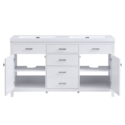 Double Sink Bathroom Vanity With Top, Soft Closing Doors & Drawers, Tip Out Drawer, 2 Cabinet Doors, Adjustable Shelf - White