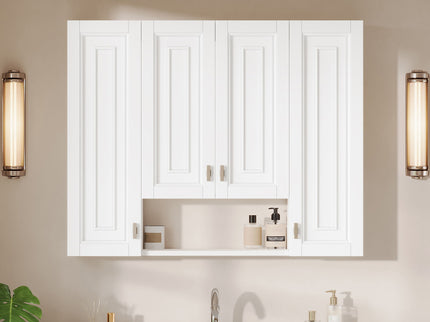 Bathroom Cabinet With 5 Adjustable Shelves, Soft Closing Hinges, Open Shelving Design - White