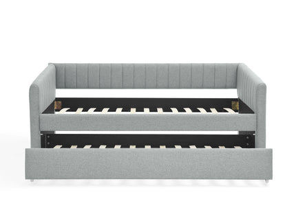 Upholstered Daybed With Trundle With Vertical Stripes