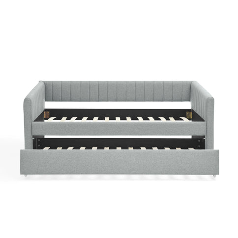 Upholstered Daybed With Trundle With Vertical Stripes