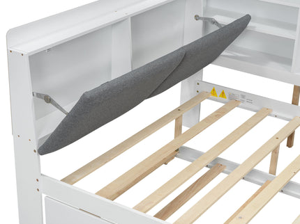 Platform Bed With Trundle, Shelves, And Storage Headboard