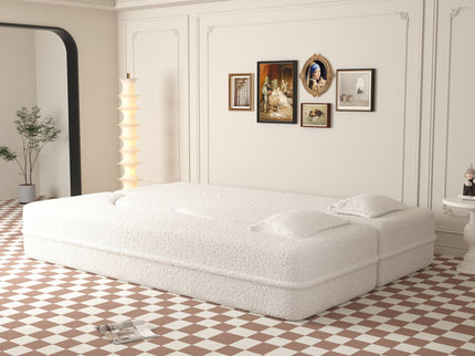 Modern Floor Sofa, With 2 Pillows, Convertible Teddy Fabric Foam Filled Bed