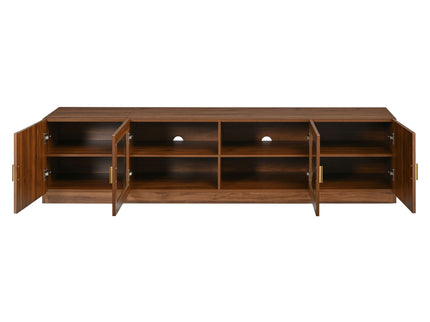 TV Stand, Media Console With Glass Doors And LED Lights, Adjustable Shelf Storage - Walnut