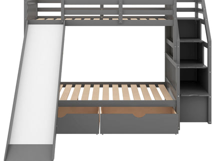 Bunk Bed With Storage Staircase, Slide, Desk, Drawers, And Shelves