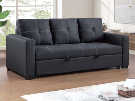Sectional Sofa Pull Out Bed Upholstered Tufted Convertible Couch - Black