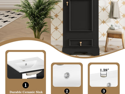 Bathroom Vanity With Sink, Soft Close Door, Adjustable U-Shaped Shelf