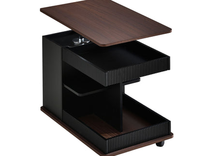 Adjustable End Table With Wheels, 360°Rotating Top And Storage Space
