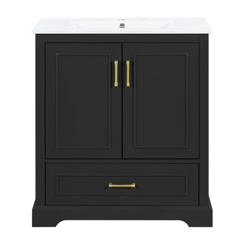 Bathroom Vanity With Sink, 1 Divided Drawer And 2 Soft Close Doors With Double Shelf
