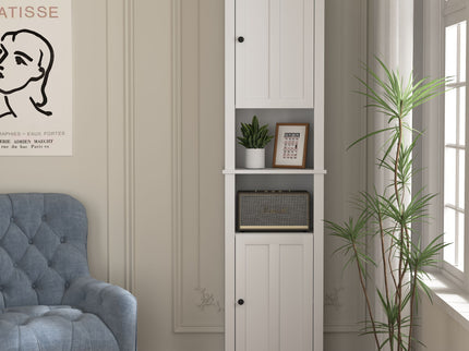 Wooden Bathroom Floor Storage Cabinet With 2 Doors And 6 Shelves - White