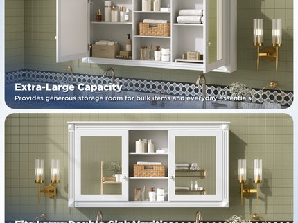 Modern Wall-Mount 2 In 1 Mirror Cabinet With Adjustable Shelves, Soft-Closing Hinges