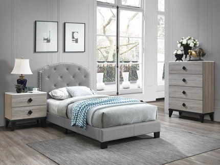 Button Tufted Bed With Nailhead Trim