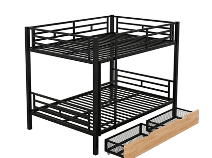 Full Size Convertible Bunk Bed With 2 Drawers Durable - Black