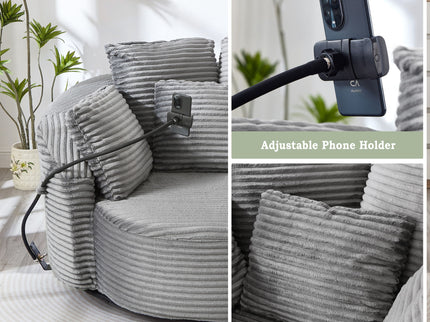 Swivel Accent Barrel Chair With Adjustable Phone Holder, 5 Pillows For Living Room