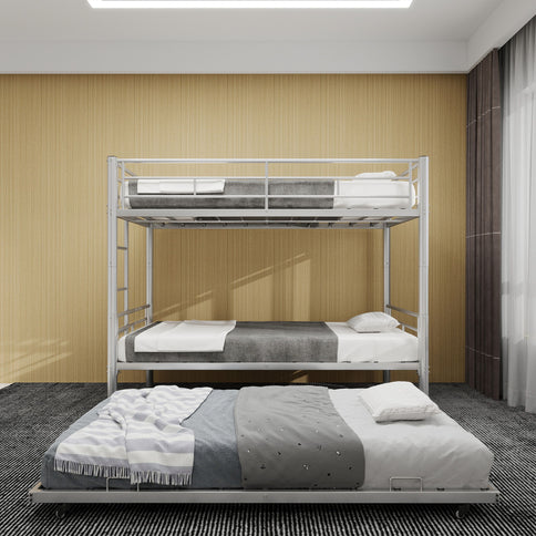 Bunk Bed For Kids, Convertible Frame With Ladders & Guardrail