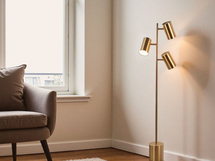 Harmony - Floor Lamp With Rotary Switch Triple Spots Block Base - Gold