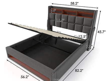 Upholstered Platform Bed With A Hydraulic Storage System, LED And USB Charging (Without Mattress)