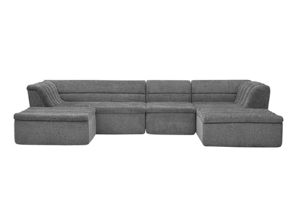U-Shaped Modular Sectional Sofa With Chaise And Movable Ottoman With Wave-Shaped Armrest