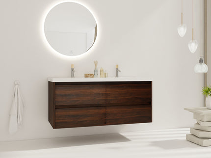 Modern Floating Bathroom Vanity With Dual Resin Sink, Soft Close Drawers