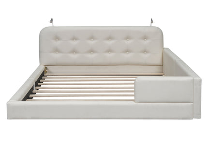 Queen Size Upholstered Platform Bed With 2 Reading Lights - White