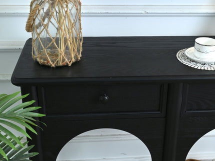 Accent Carved Console Table With Open Shelf And 2 Drawers For Living Room - Black